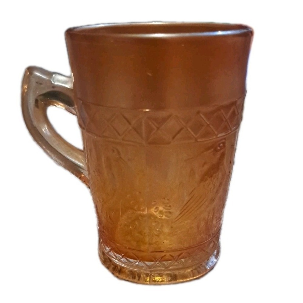 Vintage Carnival Glass‎ Dugan Marigold Stork & Rushes Lattice Band Mug Cup Crane